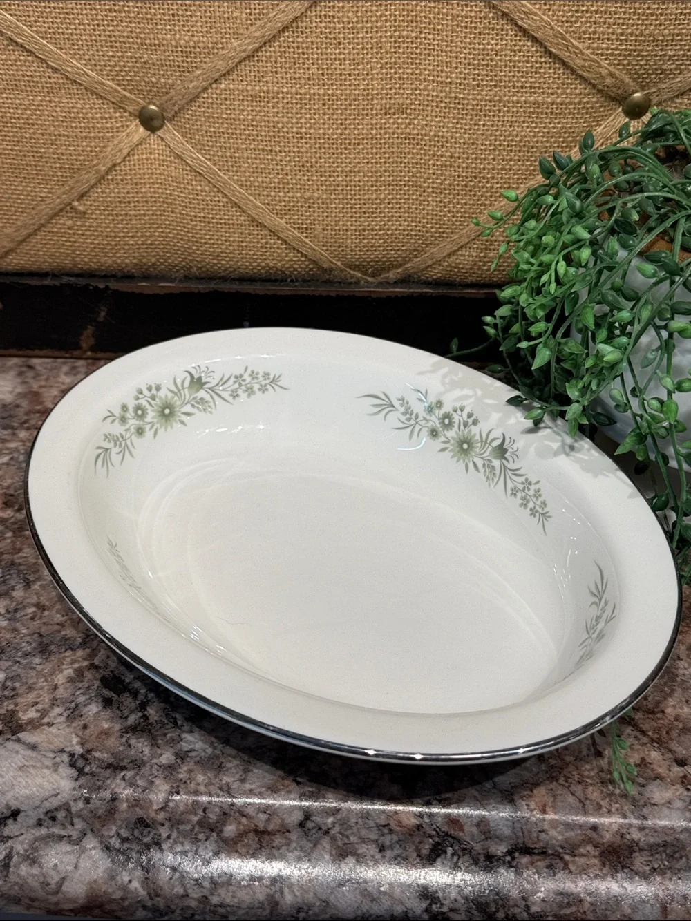 Wedgwood White Oval Serving Platter with Green Floral Trim